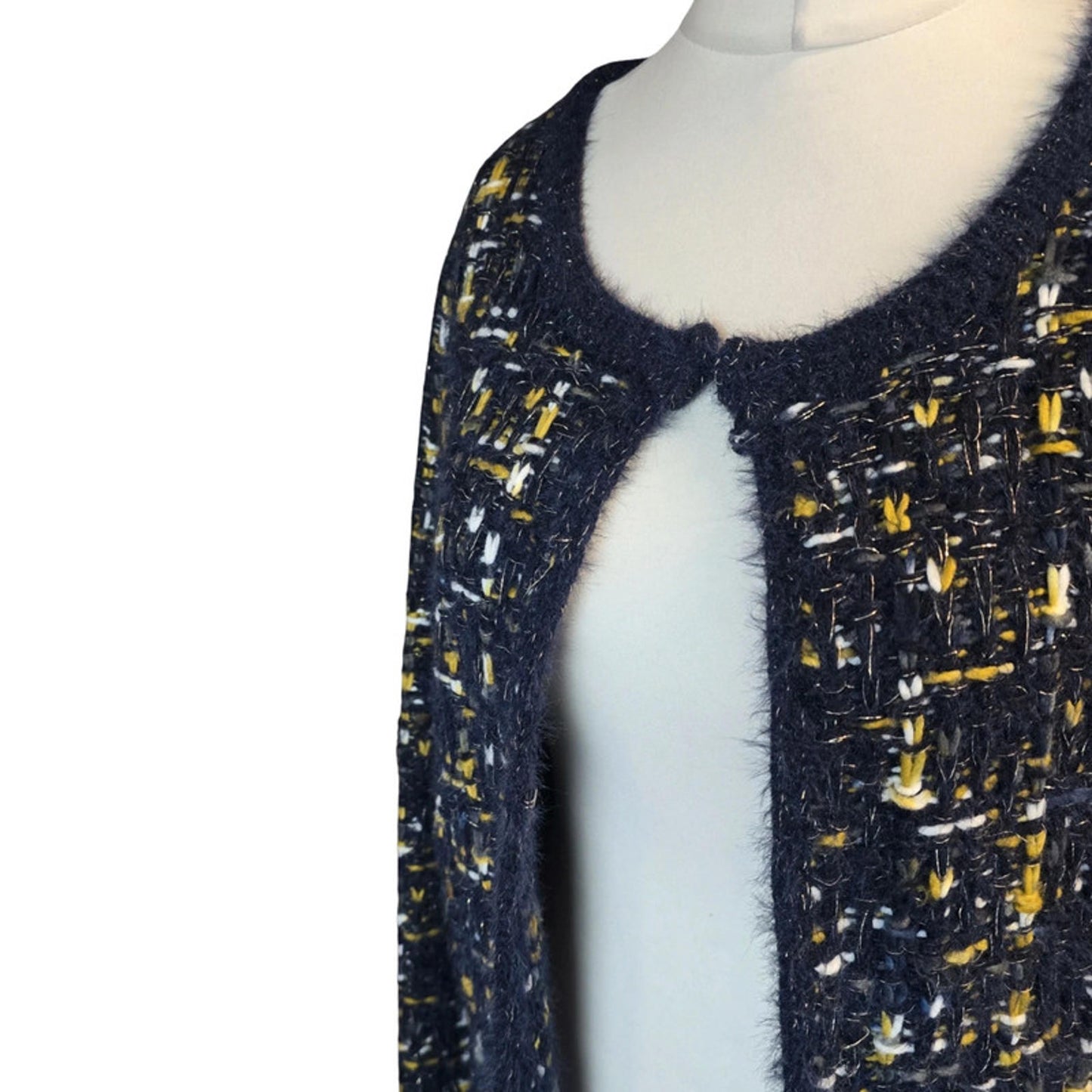 Cerulean Chunky Knit Cardigan Navy & Mustard Size 12/14 Oversized Causal