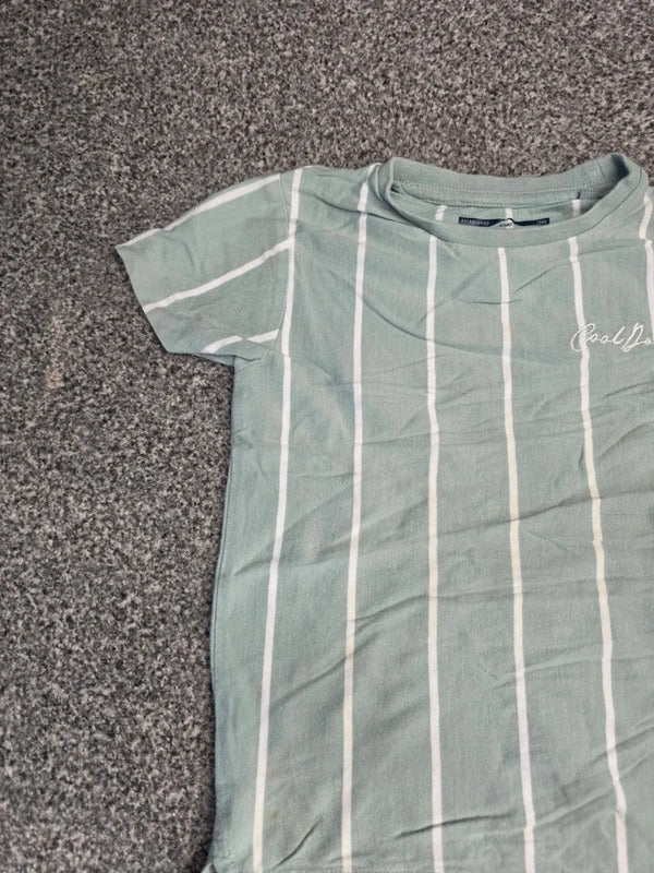 Next Baby Boys Mint Sage Green & White Vertical Striped "Cool Dude" T-Shirt Age 18-24 Months