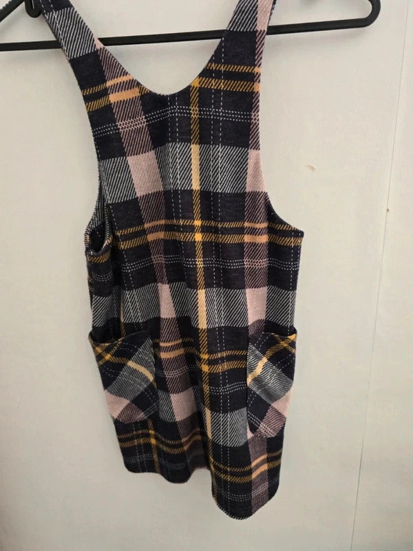 Nutmeg Girls Navy Pink and Yellow Checked Pinafore Dress Age 5-6years