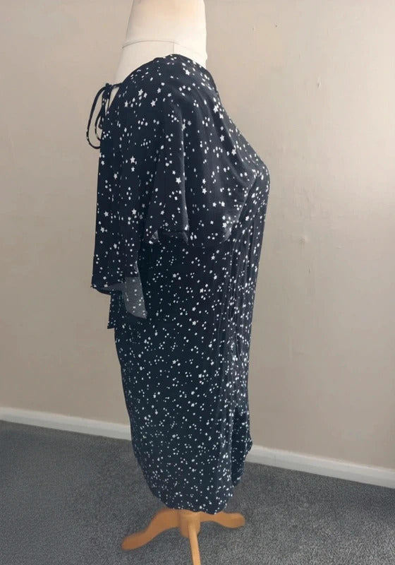 Zara Black & White Star Print Tie-Back Knee-Length Dress  Small (Size 10)