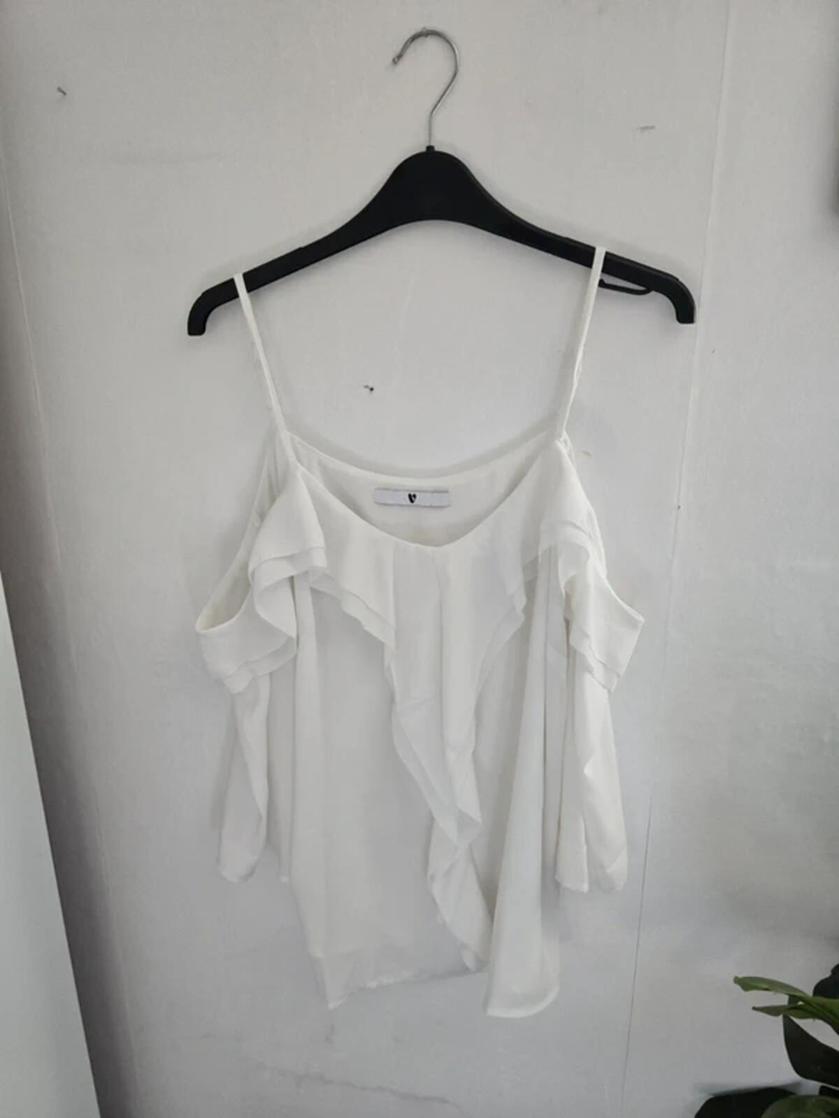 Very Ladies White Off The Shoulder Frill Top Size 14