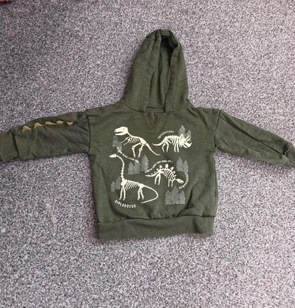 Primark Baby Boys Green Dinosaur Skeleton Hoodie 3D Spike Sleeve 9-12 Months