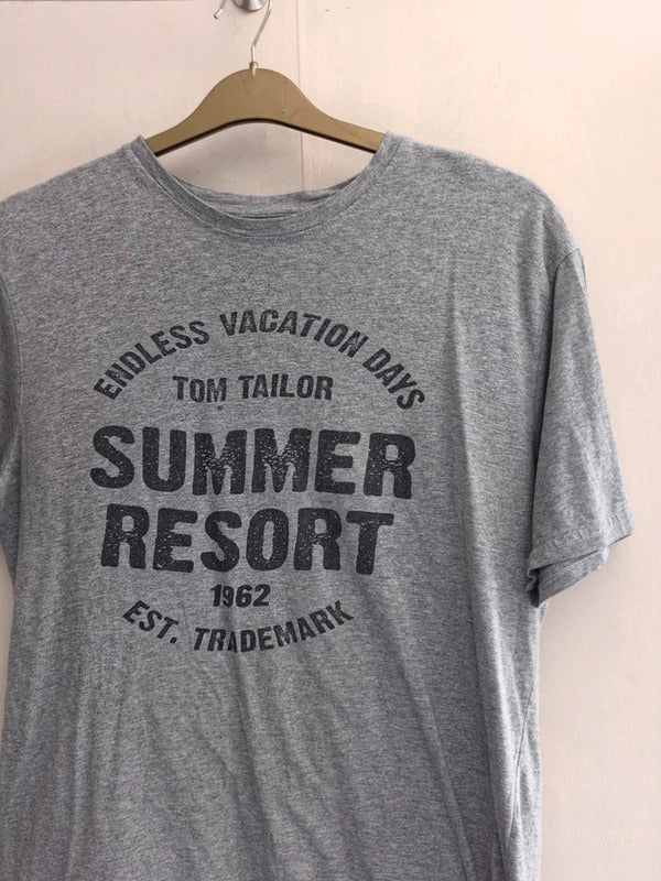 Tom Tailor Men's Grey Graphic Short-Sleeved T-Shirt Size L