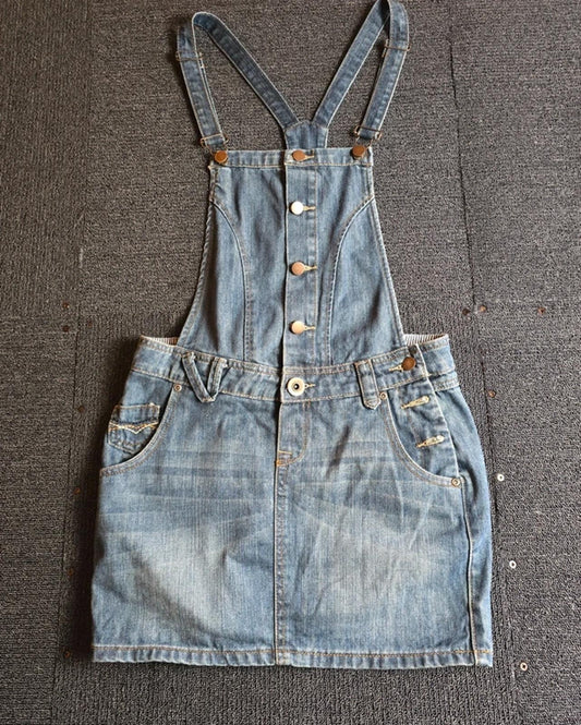 Next Pinafore Dress Denim Blue Size 8 Fits 6/8 Mini Y2k Causal
