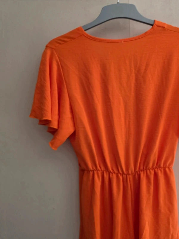 Tendance Bright Orange Belted Ruffle Playsuit One Size (Fits Size 14) NWT