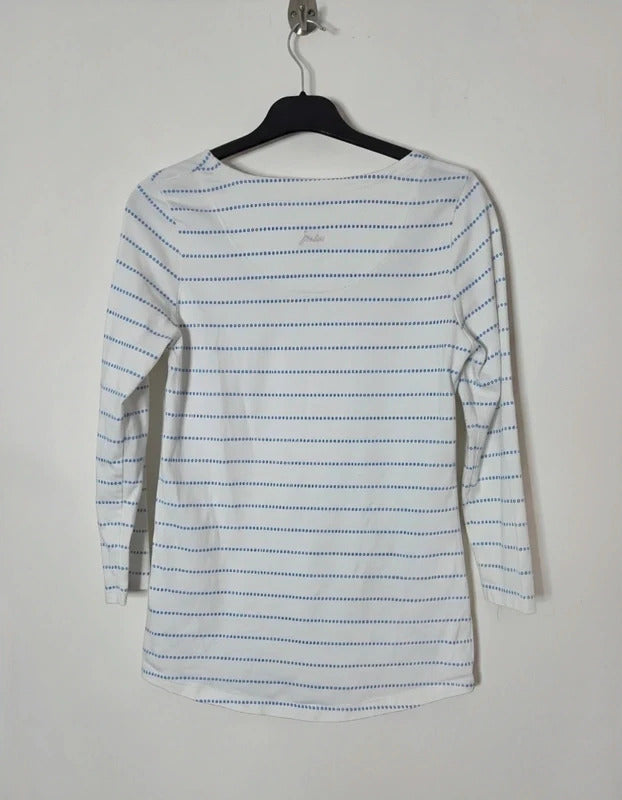 Joules White & Blue Striped Cotton Top 3/4 Sleeves Casual T-Shirt Size 8