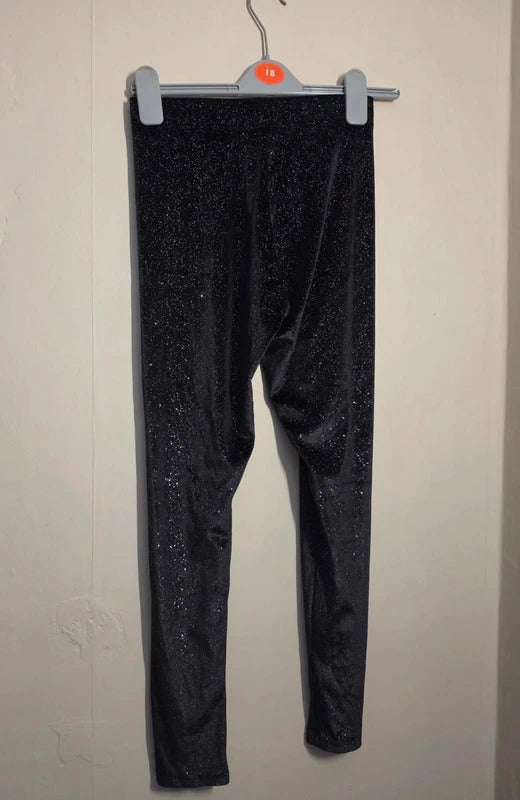 Nutmeg Girls Black & Silver Glitter Velvet Leggings Age 12–13 Years