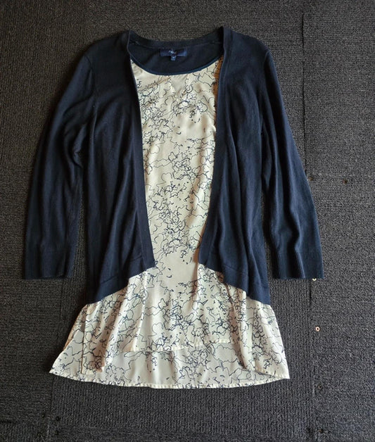 Next 2-in-1 Layered Top Navy & White Size 10 Workwear Style