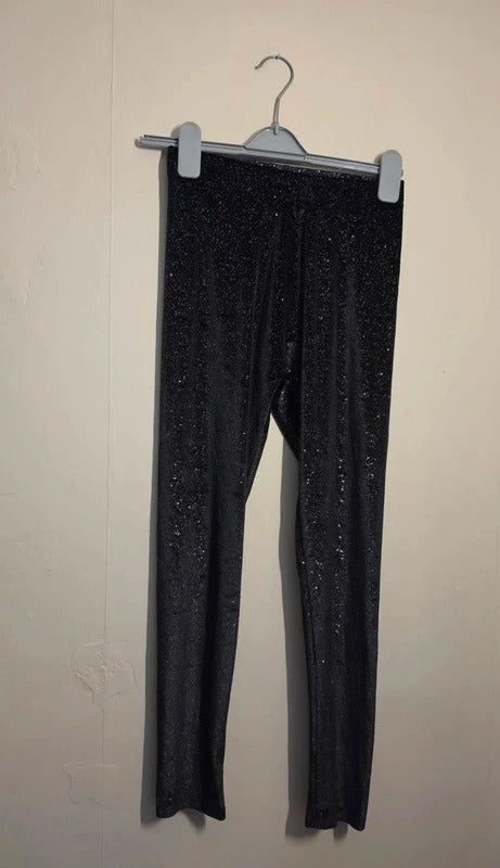 Nutmeg Girls Black & Silver Glitter Velvet Leggings Age 12–13 Years
