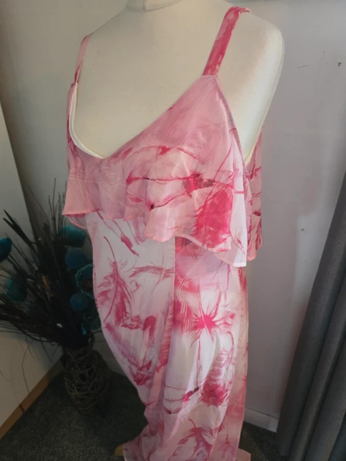 Roman Pink & White Layered Maxi Dress Size 14