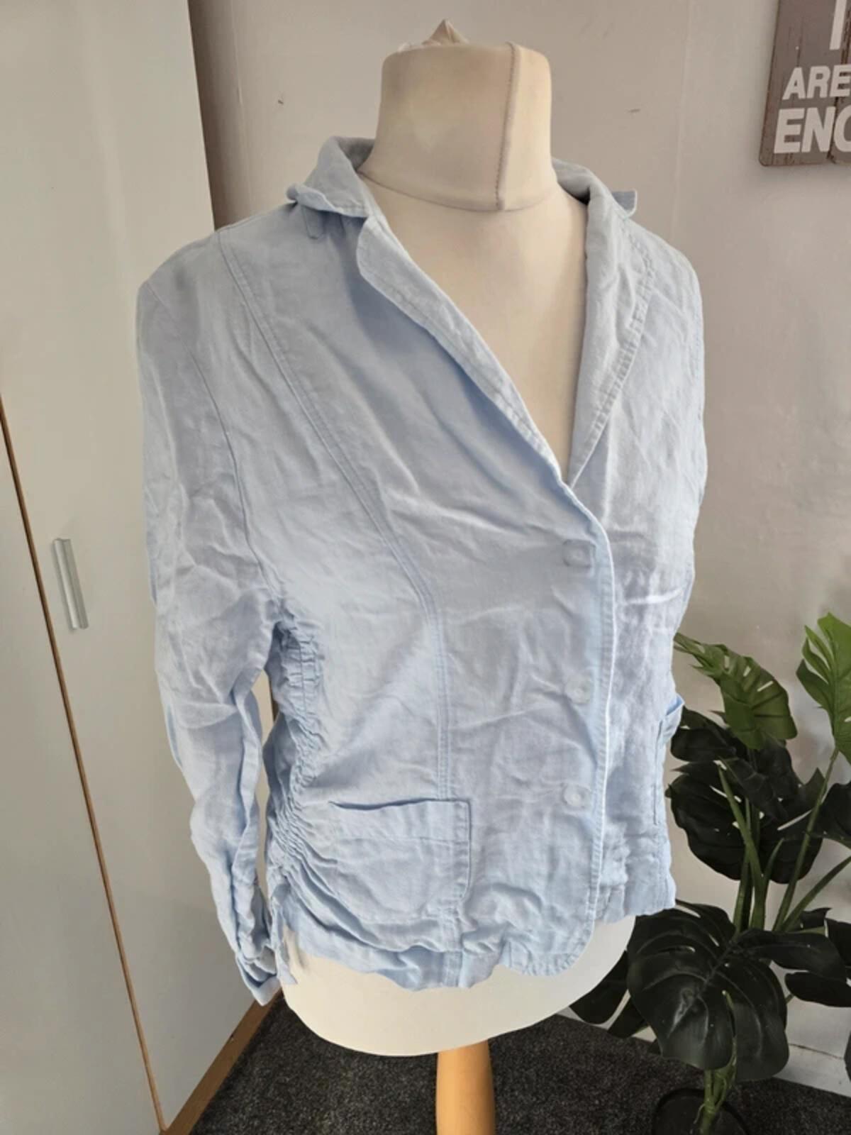 Nadine H Lightweight Light Blue Linen Blazer Size 10