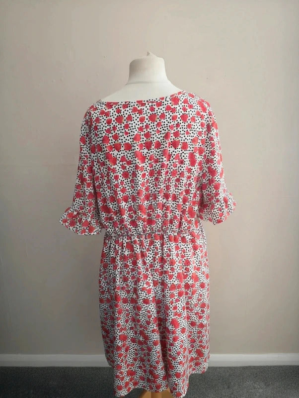 Shein Curve Red, White & Black Strawberry & Polka Dot Smock Dress 1XL Size 16-18