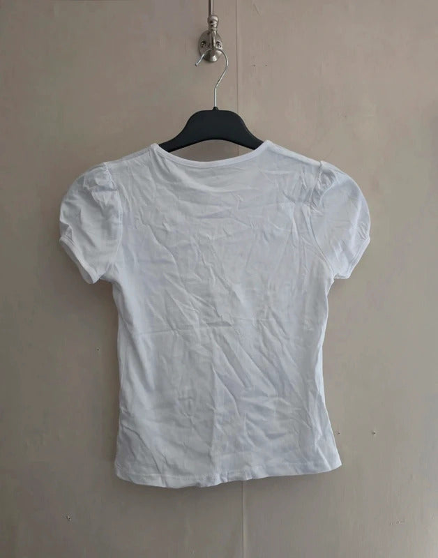 F&F Girls White Puff Sleeve T-Shirt – 6–7 Years
