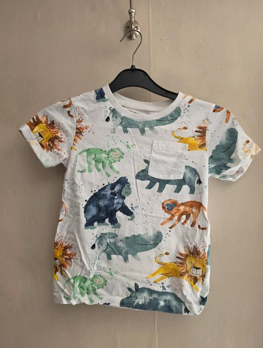 Nutmeg Boys White & Multicoloured Animal Print Cotton T-Shirt Age 6-7 Yrs