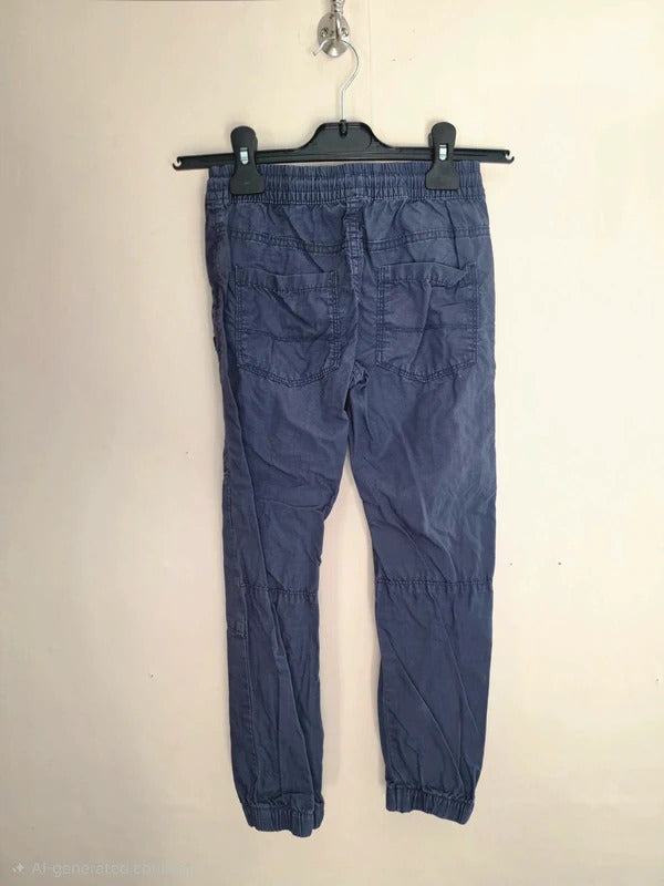 F&F Boys Dark Navy Blue Cuffed Cargo Trousers Zipped Pockets Age 6-7 Years