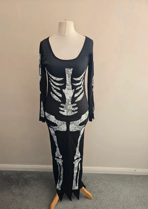 Smiffys Ladies Skeleton Tube Dress with Long Sleeves Halloween Fancy Dress