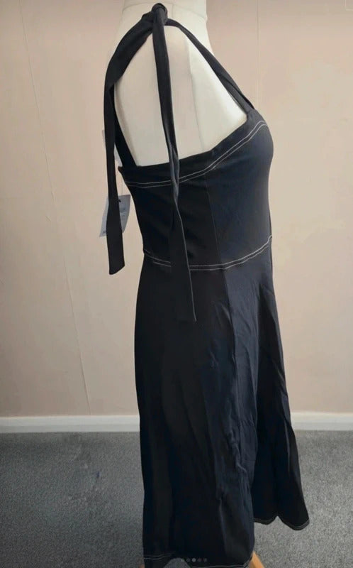 ASOS Black Embroidered Cotton Midi Dress NWT Size 12