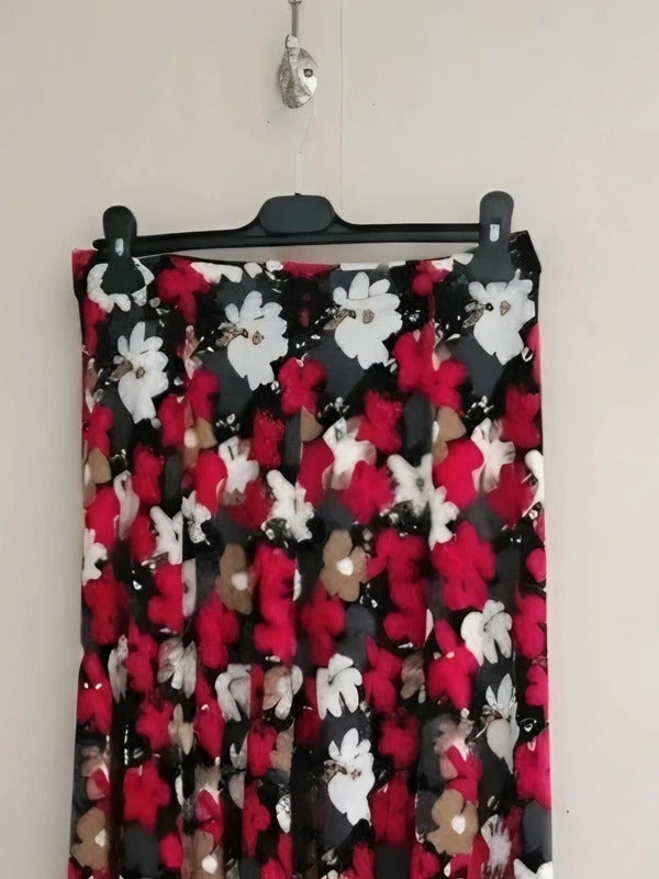 Matalan Red Black & White Floral Patterned Midi Dress Size 12