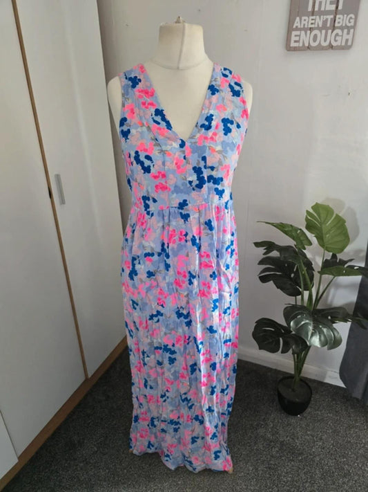 Joules blue & pink floral maxi sleeveless dress size 12