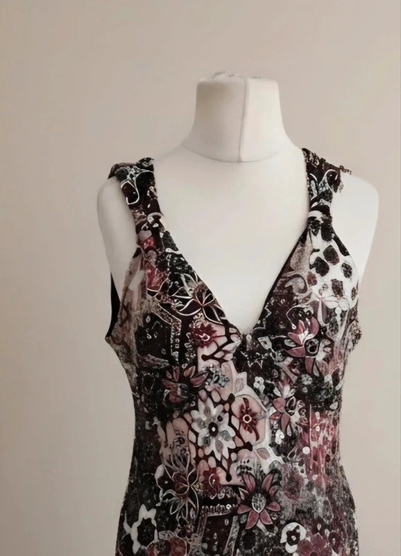 Etam Y2K Ladies Brown & Burgundy Patterned Midi Dress
