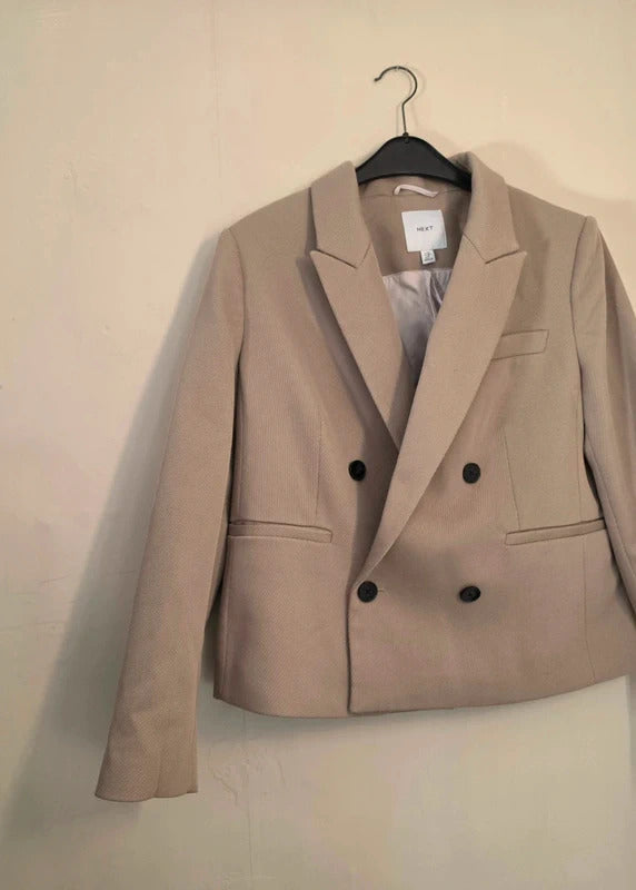 Next Beige Double Breasted Oversized Boxy Blazer Jacket Size 12