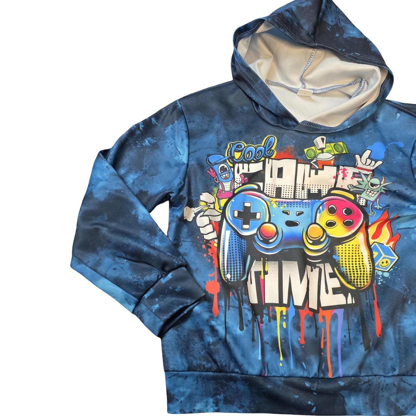 Shein Boys Gaming Hoodie Blue Multicolour Age 8 (Fits 6+) Gamer Hoodie