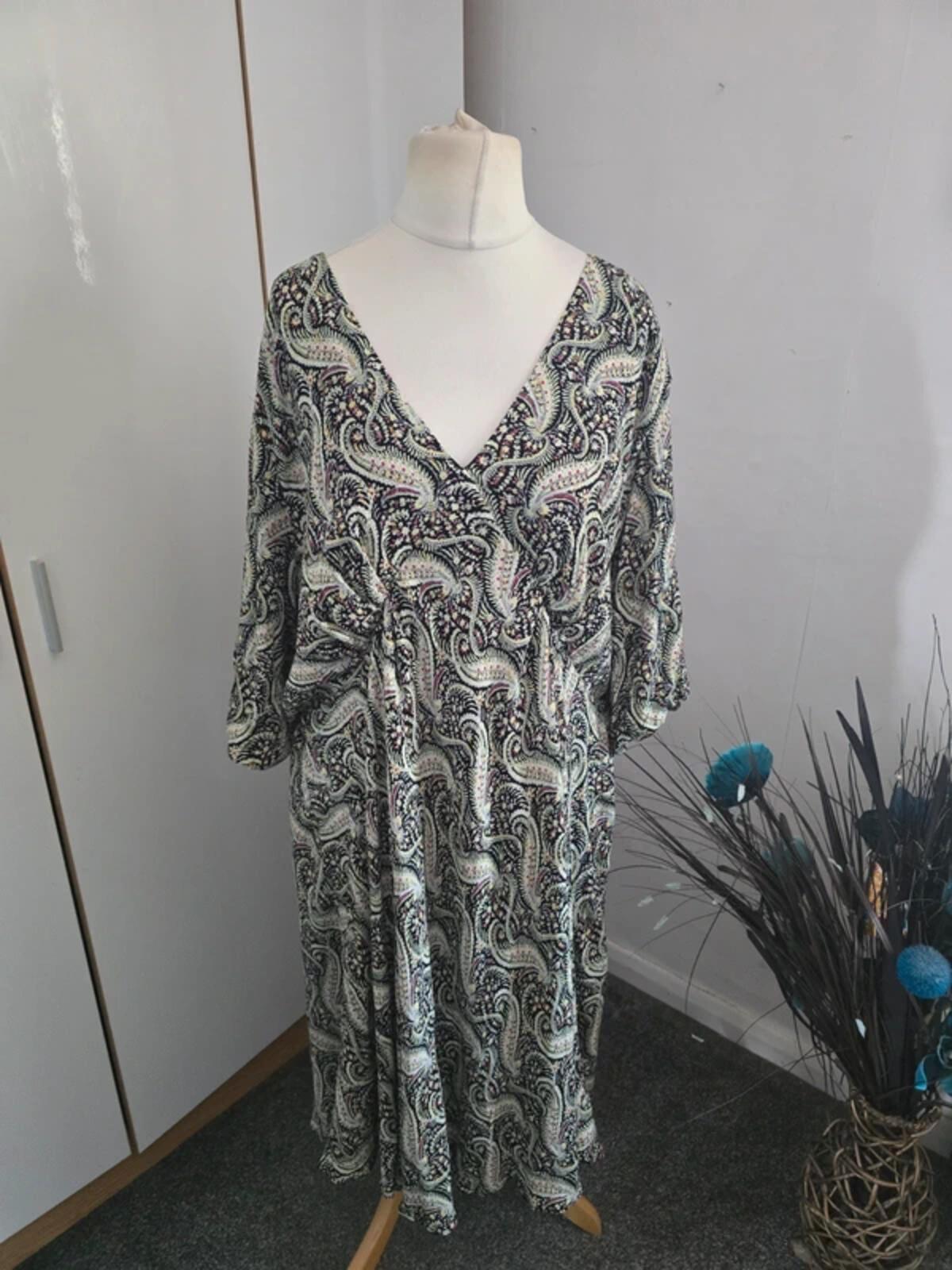 FatFace "Copper & Black" Green Multi Patterned Midi Dress Size 24