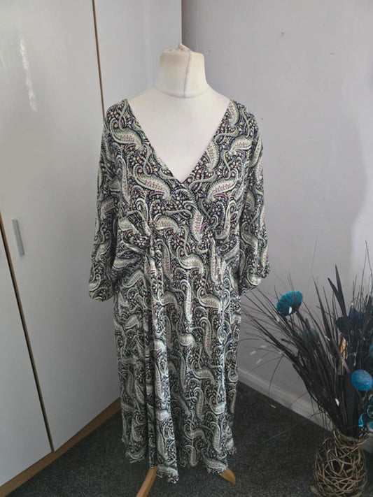 FatFace "Copper & Black" Green Multi Patterned Midi Dress Size 24