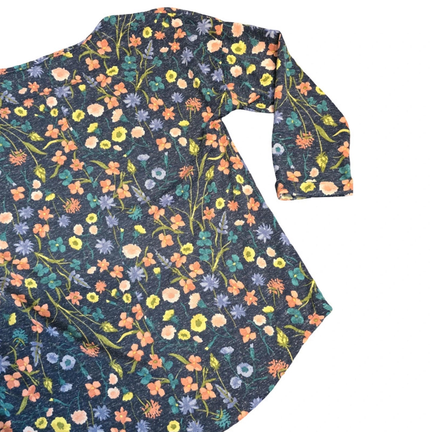 Marks & Spencer Navy Floral Jumper Size 12 Lightweight 3/4 Sleeve Relaxed Fit