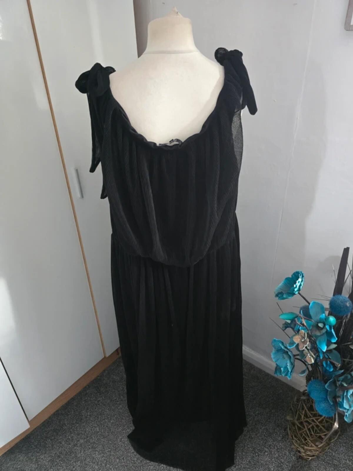 Next Black Sleeveless Shoulder-Tie Ribbed Maxi Dress Size 26