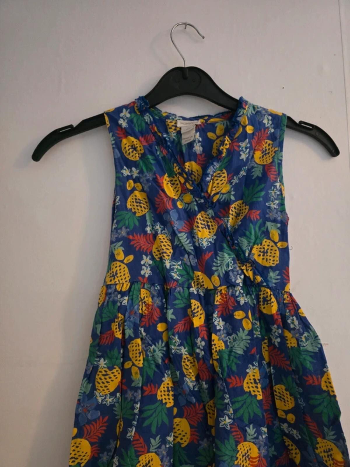 Monsoon Girls Blue Tropical Pineapple Cotton Dress Age 6 Years