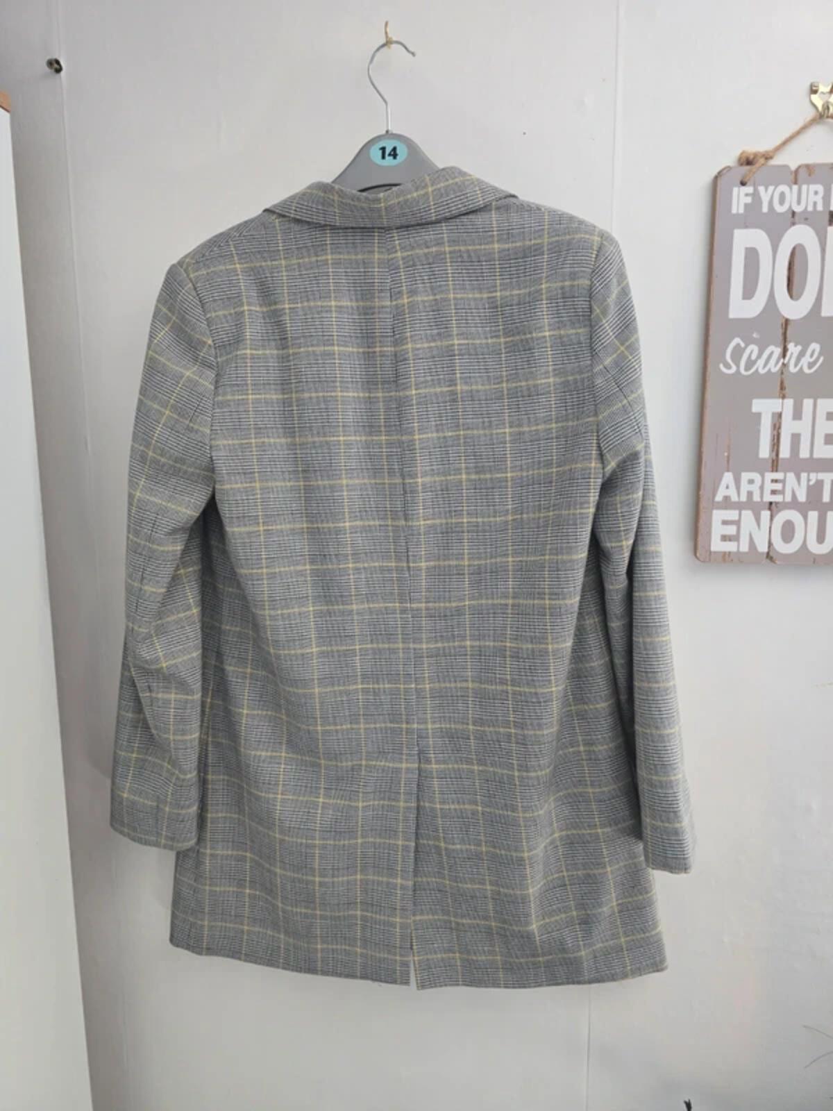 Marks & Spencer Grey & Yellow Checked Oversized Blazer - Size 10