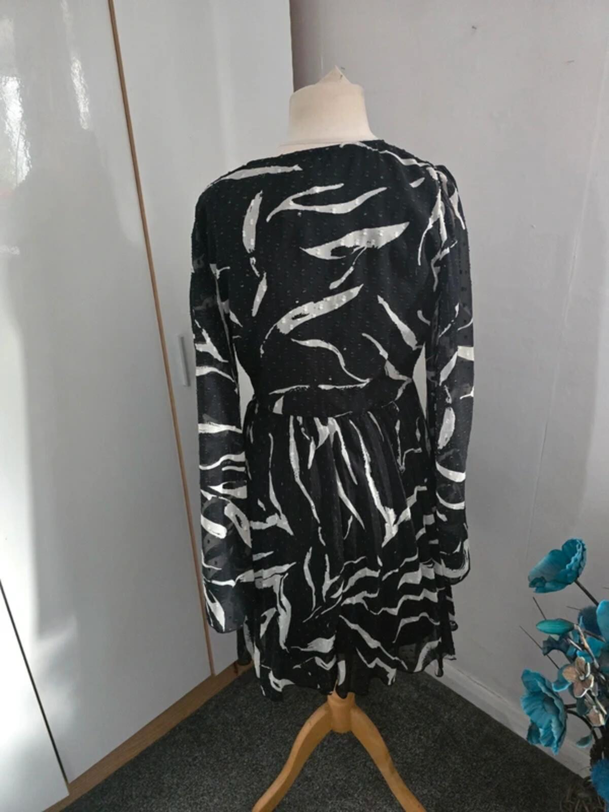 ASOS Monochrome Flare Dress with Sheer Sleeves  Size 12