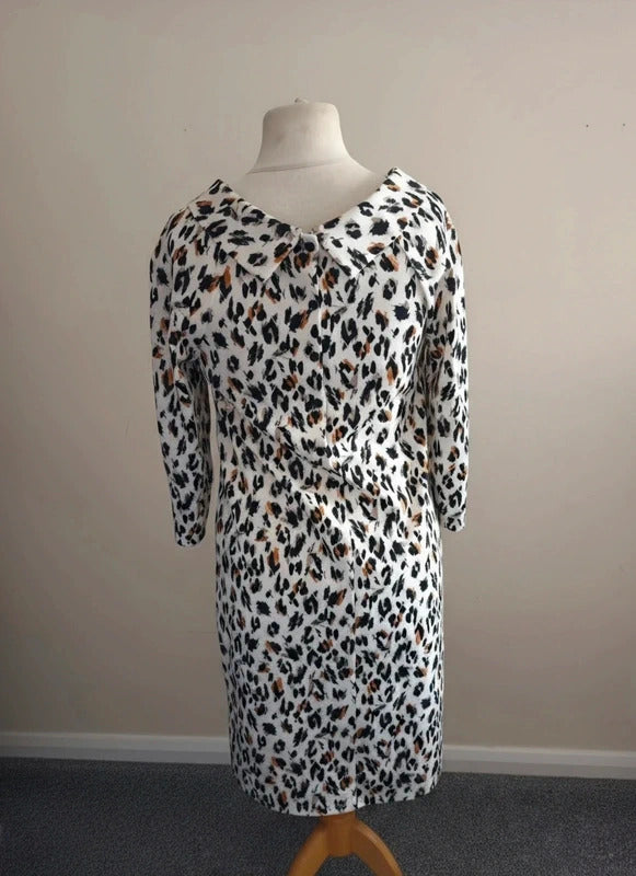 Tu Animal Print Midi Dress – UK Size 12 – White, Black & Brown – Smart Casual