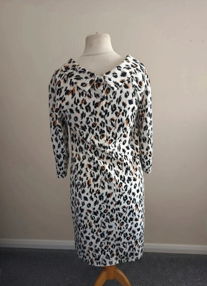 Tu Animal Print Midi Dress – UK Size 12 – White, Black & Brown – Smart Casual