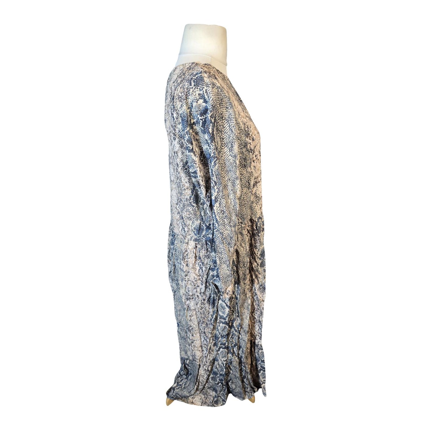 Next Beige & Blue Snakeskin Print Midi/Maxi Dress – Size 16 – 100% Viscose