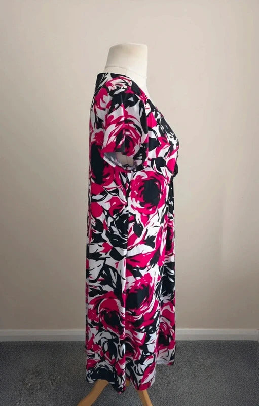 Ronni Nicole Pink, Black & White Bold Floral Gem-Detail Midi Dress Size 20