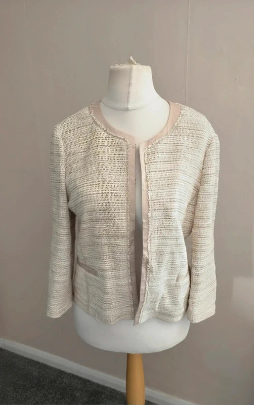 Gerry Weber Beige Collarless Textured Tweed Blazer Jacket (Fits UK Size 12)