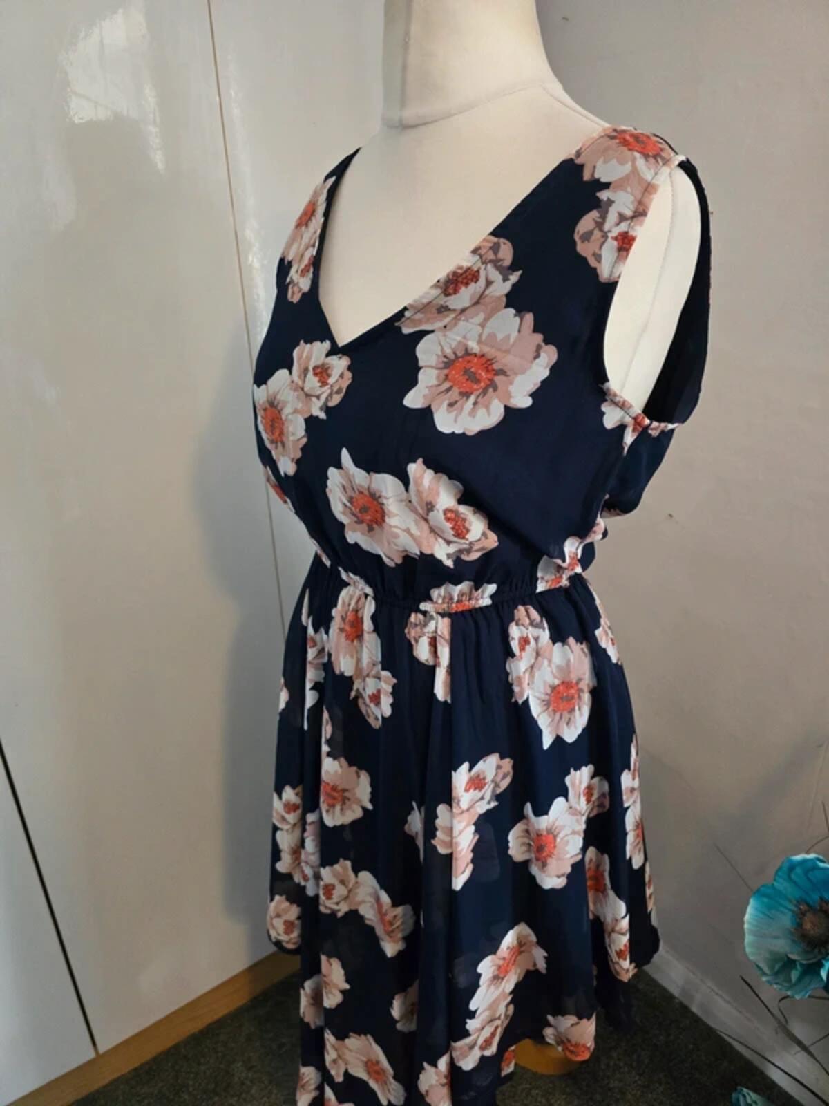 Apricot Navy Floral Asymmetric Midi Dress Size 12 Sleeveless High Low Hem