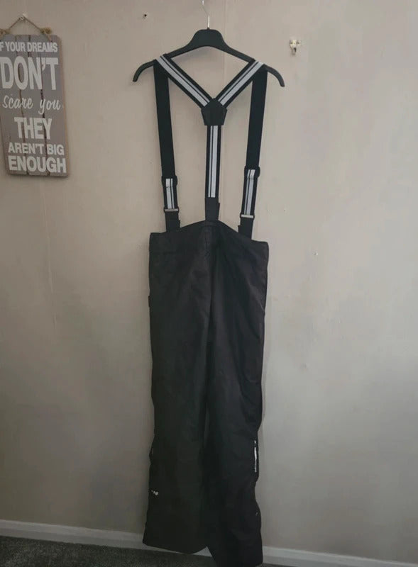 Decathlon Men's Black & White Lined Ski Trousers with Removable Braces Size M