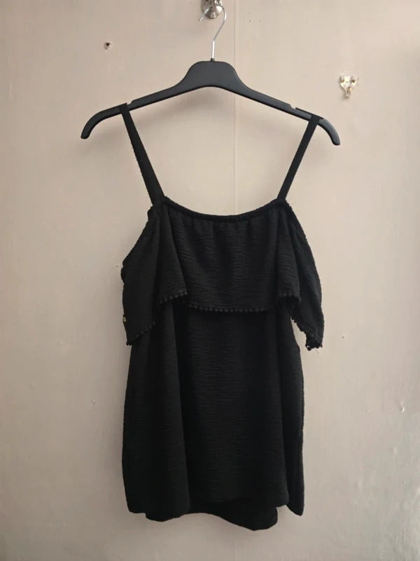 Matalan Black Floral Embroidered Off The Shoulder Bardot Top Size 12