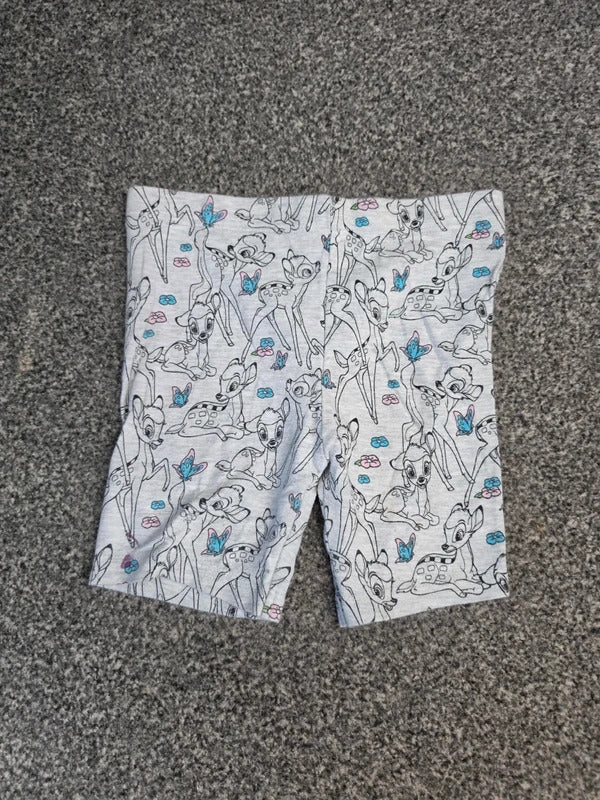 Primark Disney Girls Grey Marl Bambi & Butterfly Print Cycling Shorts Age 5-6 Years
