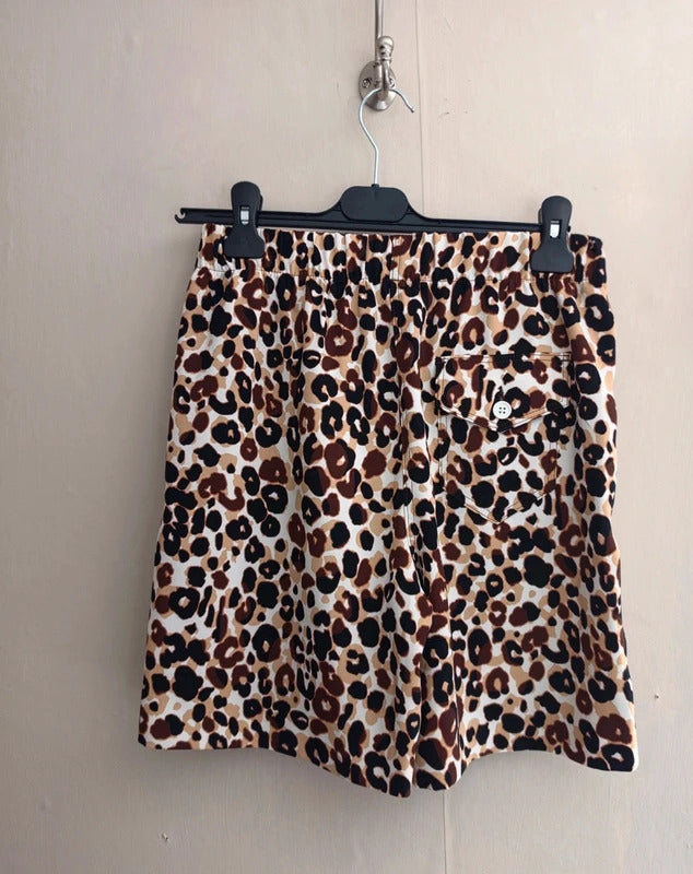 Marks & Spencer Beige & Brown Patterned High-Waisted Shorts Size 8 Regular