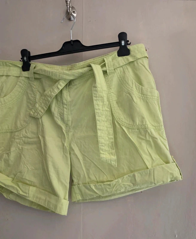 Marks & Spencer Bright Green Belted Cotton Shorts Pockets Size 20
