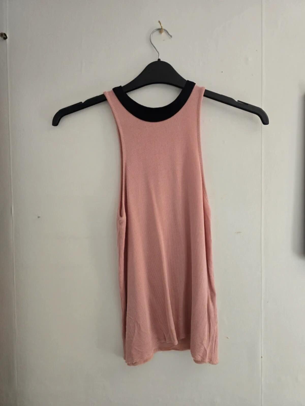 Zara Pink & Black Graphic Stripe High Neck Bodycon Vest Top M Size 10-12
