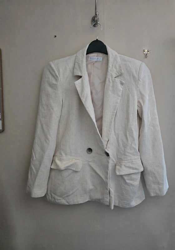 Primark Cream One Button Mid Length Blazer Jacket Size 8