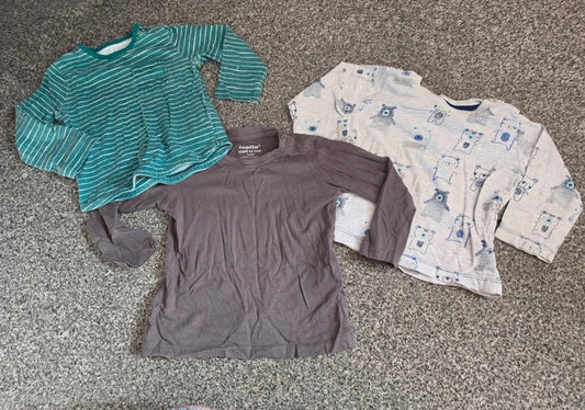 Bundle 3x Baby Long Sleeve Tops Tu Dunnes Lupilu 6-9 Months Striped Plain Bear