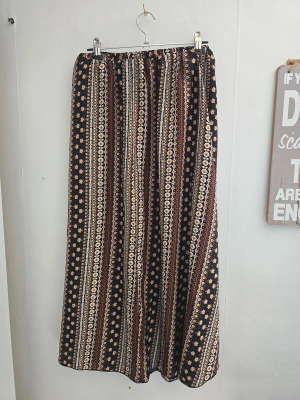 Shein Brown & Beige Patterned Layered Modest Wrap Midi Skirt S Size 8-10