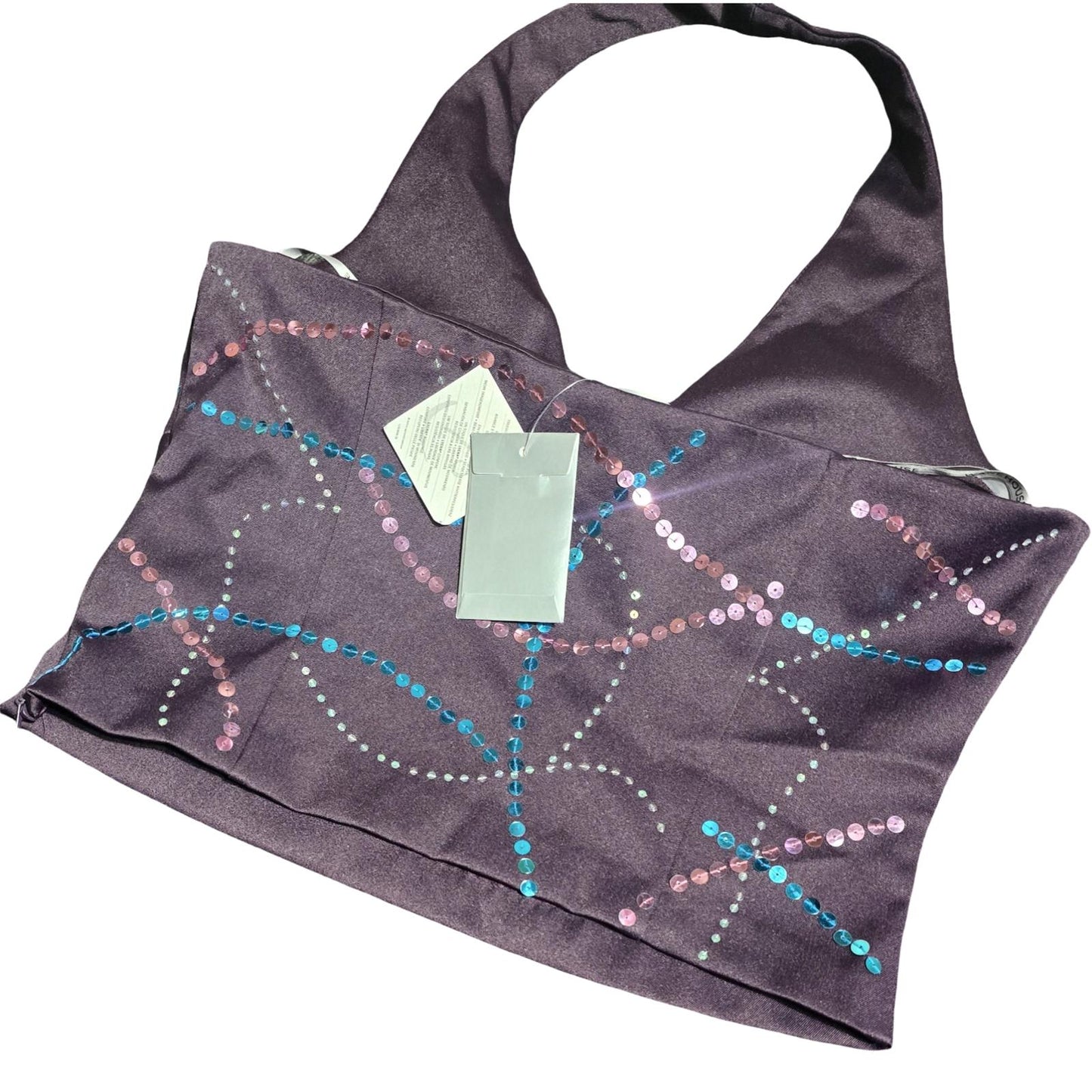 Y2K Warehouse Purple Sequin Co-Ord Set Halterneck Top A-Line Skirt  NWT  Size 12