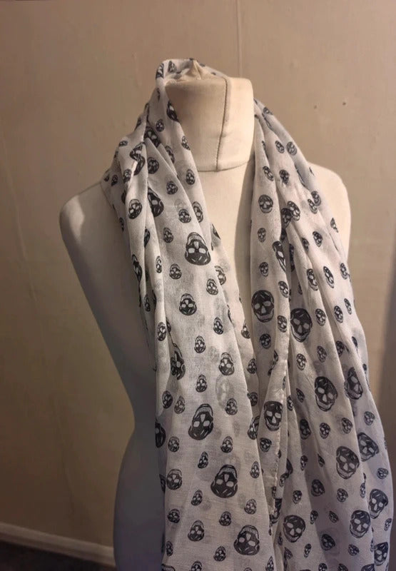 Black & White Skull Print Lightweight Scarf One Size